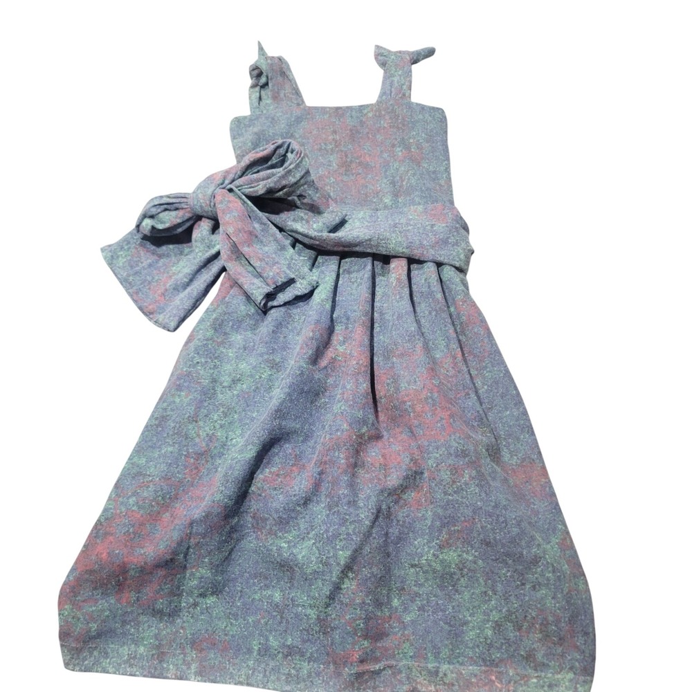 Handmade Dress Girls 3T Abstract Renaissance Bow Ruched Side Sleeveless Party